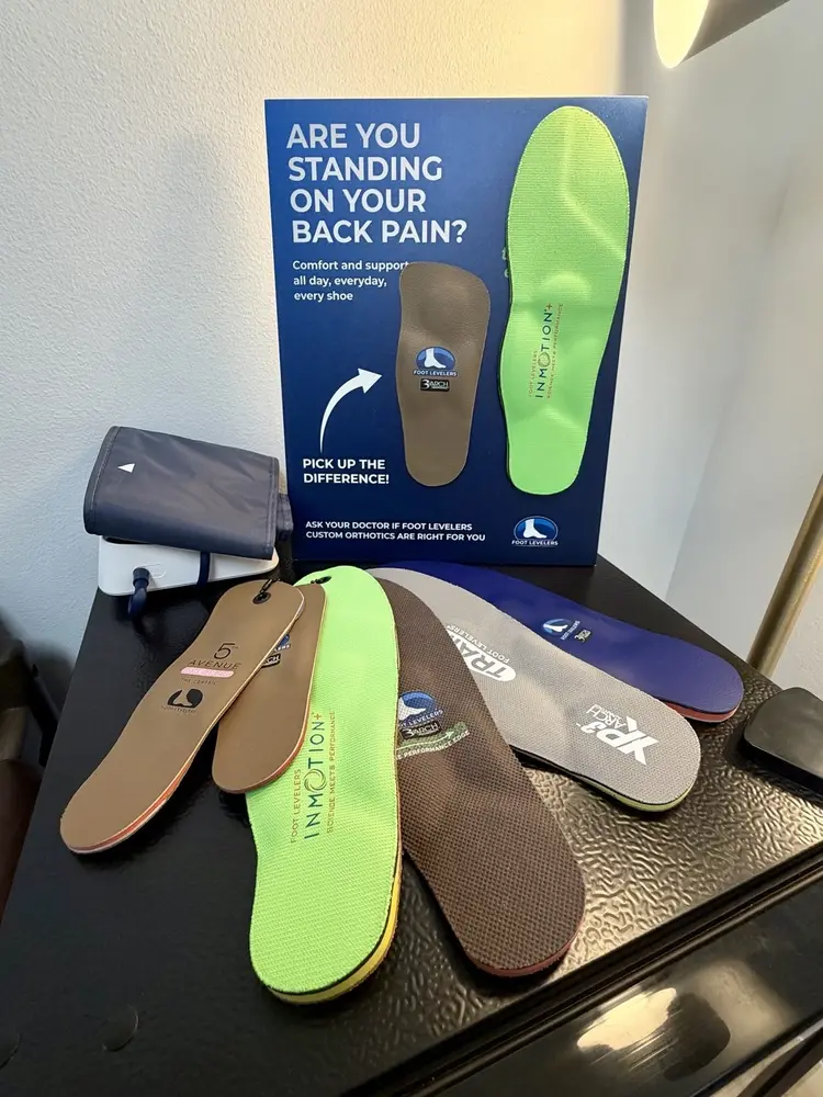 Foot Levelers custom orthotics samples on display